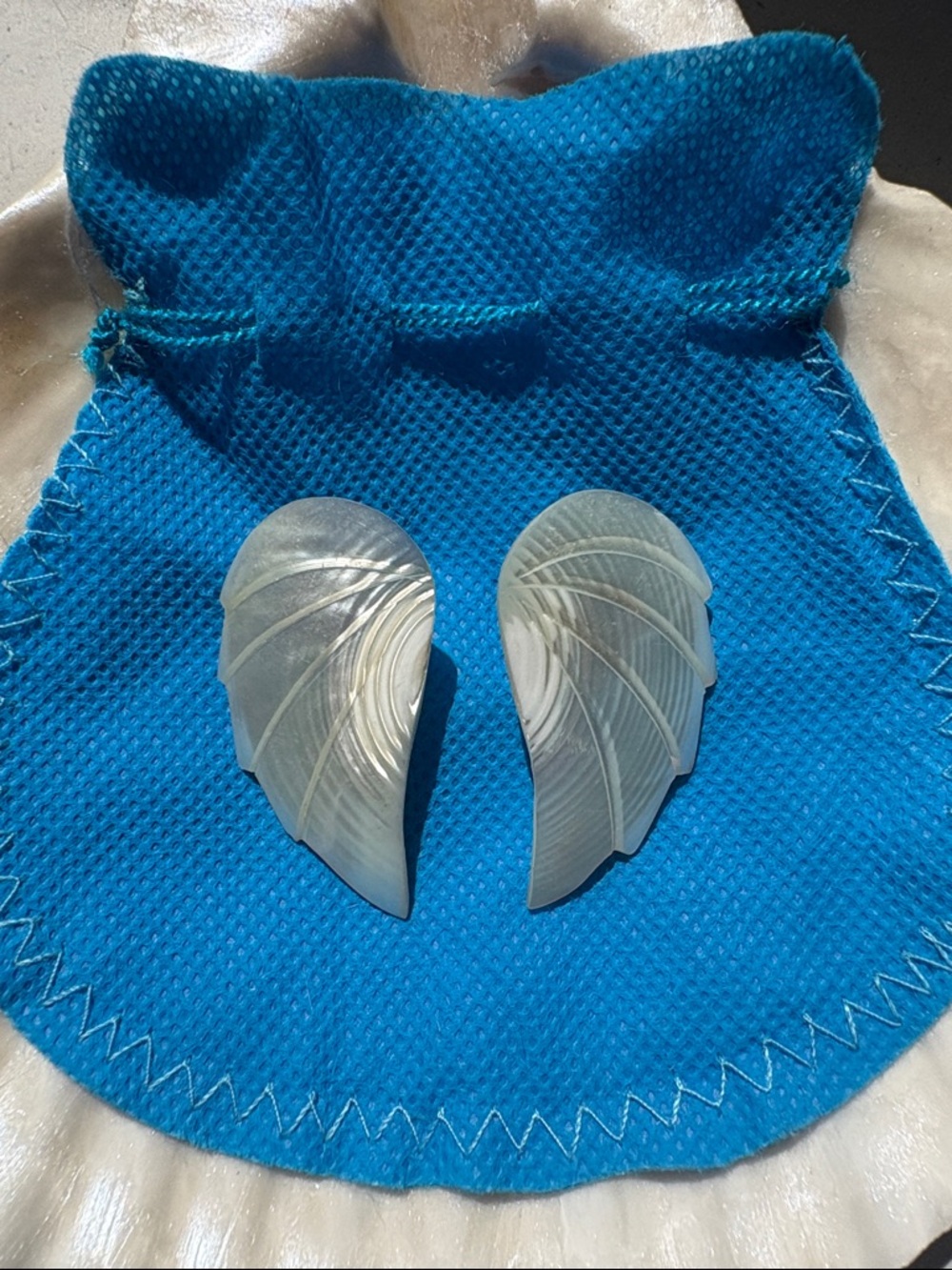Handcrafted Carved Shell Leaf Wing Earrings